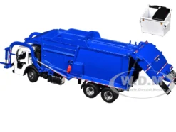 Mack LR Refuse Garbage Truck with McNeilus Meridian Front Loader White and Blue with Trash Bin 1/64 Diecast Model by DCP/First Gear