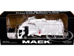 Mack LR Refuse Garbage Truck with McNeilus Meridian Front Loader White with Trash Bin 1/64 Diecast Model by DCP/First Gear