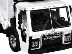 Mack LR Refuse Garbage Truck with McNeilus Meridian Front Loader White with Trash Bin 1/64 Diecast Model by DCP/First Gear