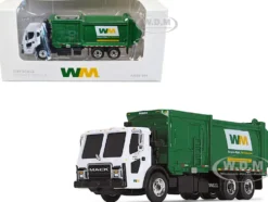 Mack LR Refuse Garbage Truck with McNeilus ZR Side Loader Waste Management White and Green 1/87 HO Diecast Model First Gear 80-0355D