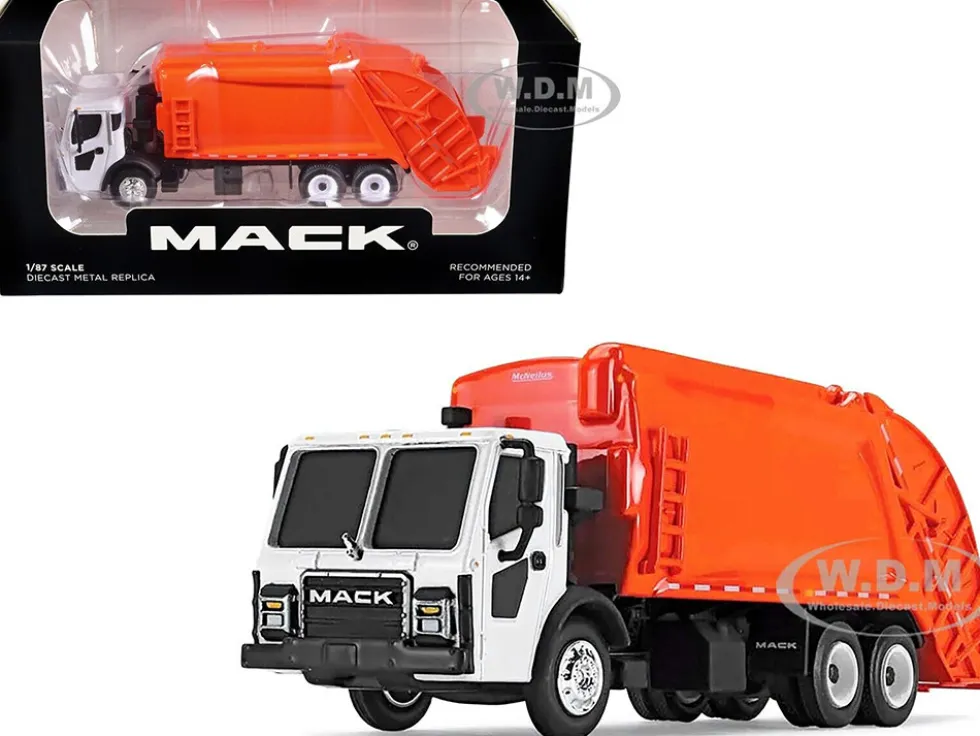 Mack LR with McNeilus Rear Load Refuse Body Orange and White 1/87 Diecast Model First Gear 80-0353