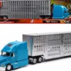Mack Pinnacle Truck with Pot Belly Livestock Trailer Blue and Chrome Long Haul Truckers Series 1/32 Diecast Model New Ray SS-12853C