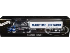 Mack Super-Liner with 36" Vintage Sleeper and 40' Vintage Trailer with Reefer "Maritime-Ontario" Blue with White Stripes "Legacy" Series #4 1/64 Diecast Model by DCP/First Gear