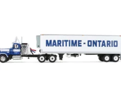 Mack Super-Liner with 36" Vintage Sleeper and 40' Vintage Trailer with Reefer "Maritime-Ontario" Blue with White Stripes "Legacy" Series #4 1/64 Diecast Model by DCP/First Gear