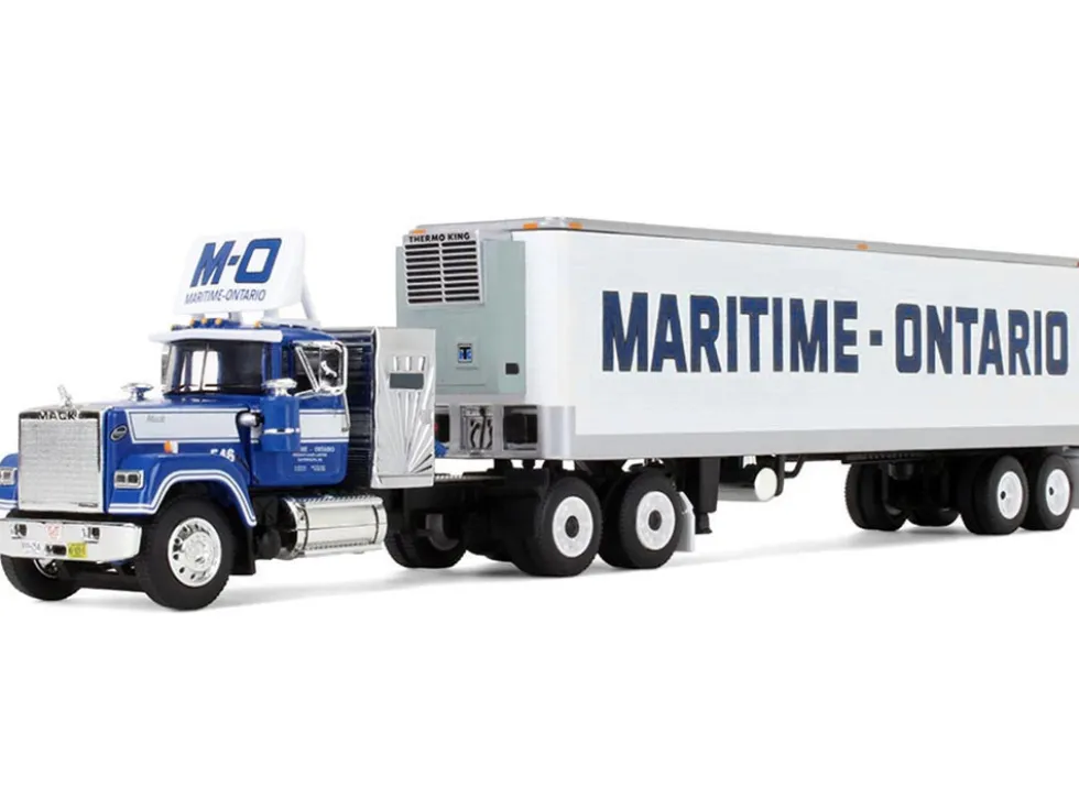 Mack Super-Liner with 36" Vintage Sleeper and 40' Vintage Trailer with Reefer "Maritime-Ontario" Blue with White Stripes "Legacy" Series #4 1/64 Diecast Model by DCP/First Gear