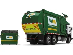 Mack TerraPro Waste Management Refuse Garbage Truck with Wittke Front Load White and Green with Garbage Bin 1/34 Diecast Model First Gear 10-4001D