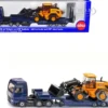 MAN Truck Blue Metallic with Low Loader Trailer and JCB 457 Wheel Loader Yellow 1/87 HO Diecast Model Siku 1790
