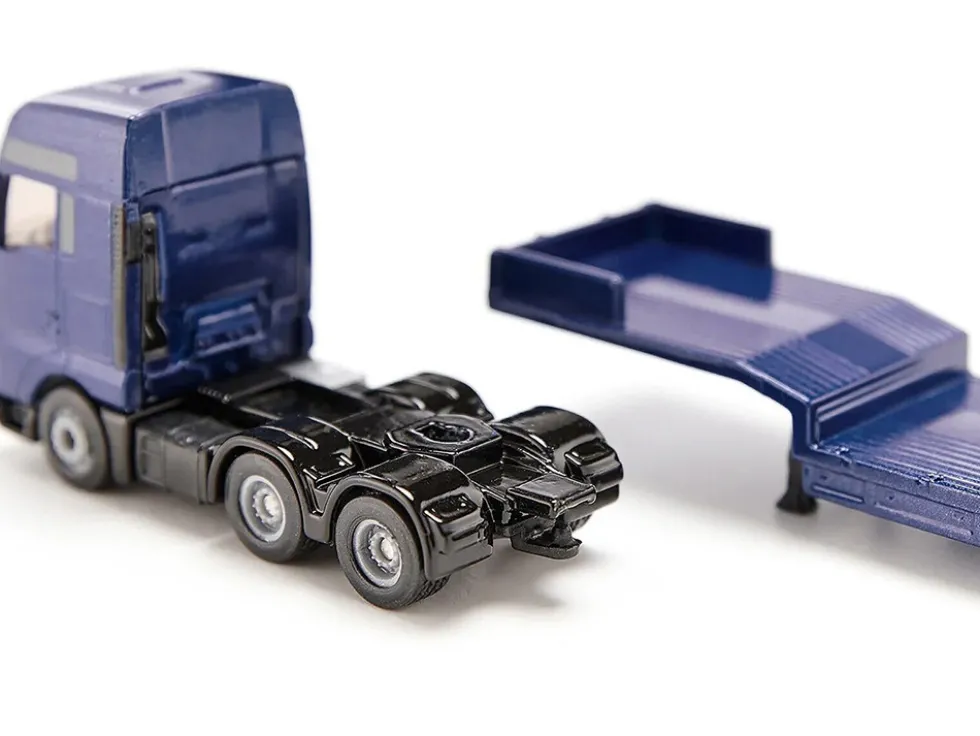 MAN Truck Blue Metallic with Low Loader Trailer and JCB 457 Wheel Loader Yellow 1/87 HO Diecast Model Siku 1790