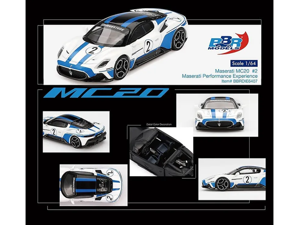 Maserati MC20 #2 White with Blue Stripes and Black Top "Maserati Performance Experience" 1/64 Diecast Model Car by BBR