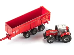 Massey Ferguson 8480 Dyna VT Tractor Red with Silver Top and Krampe Dump Trailer Red 1/87 HO Diecast Models Siku SK1844