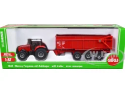 Massey Ferguson 8480 Dyna VT Tractor Red with Silver Top and Krampe Dump Trailer Red 1/87 HO Diecast Models Siku SK1844