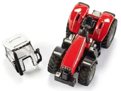 Massey Ferguson 8480 Dyna VT Tractor Red with Silver Top and Krampe Dump Trailer Red 1/87 HO Diecast Models Siku SK1844