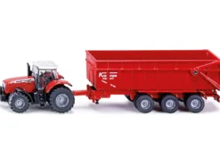 Massey Ferguson 8480 Dyna VT Tractor Red with Silver Top and Krampe Dump Trailer Red 1/87 HO Diecast Models Siku SK1844