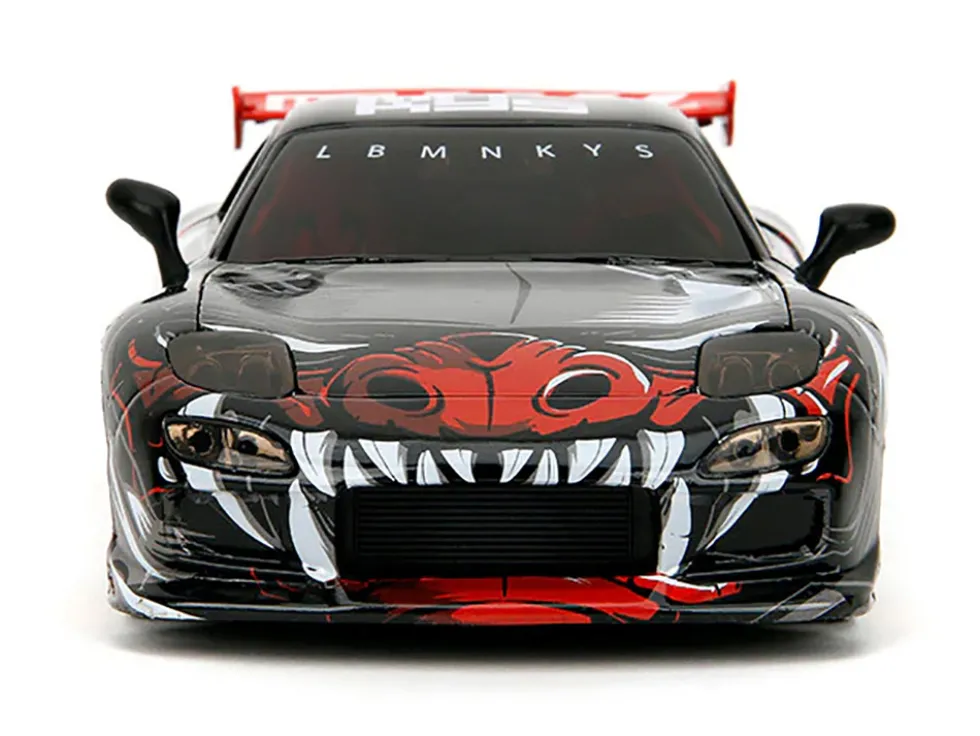 1993 Mazda RX-7 Black with Graphics "Lab Monkeys" with Saru Diecast Figure "Hollywood Rides" Series 1/24 Diecast Model Car by Jada