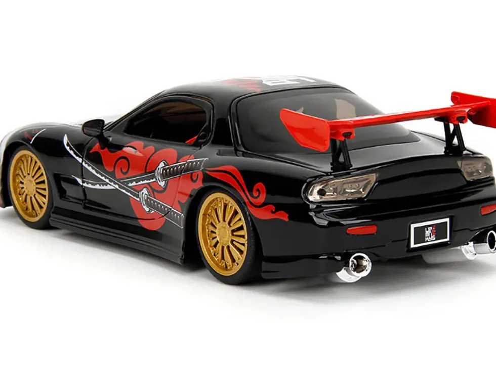 1993 Mazda RX-7 Black with Graphics "Lab Monkeys" with Saru Diecast Figure "Hollywood Rides" Series 1/24 Diecast Model Car by Jada