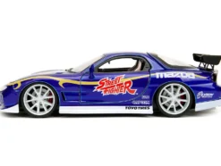 1993 Mazda RX-7 Candy Blue Metallic with Graphics and Chun-Li Diecast Figure Street Fighter Video Game Anime Hollywood Rides Series 1/24 Diecast Model Car Jada 30838