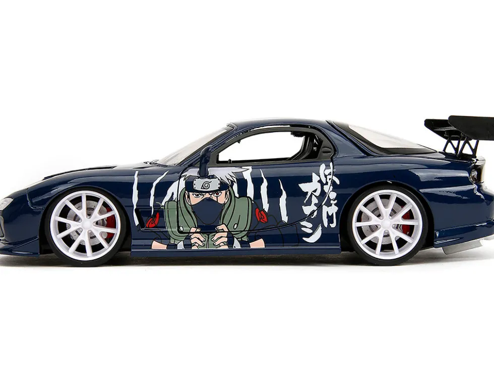 1993 Mazda RX-7 Dark Blue with Graphics and Kakashi Hatake Diecast Figure "Naruto Shippuden" (2009-2017) TV Series "Anime Hollywood Rides" Series 1/24 Diecast Model Car by Jada