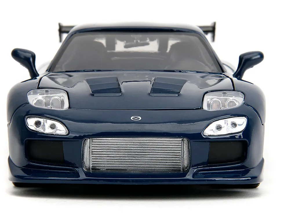 1993 Mazda RX-7 Dark Blue with Graphics and Kakashi Hatake Diecast Figure "Naruto Shippuden" (2009-2017) TV Series "Anime Hollywood Rides" Series 1/24 Diecast Model Car by Jada