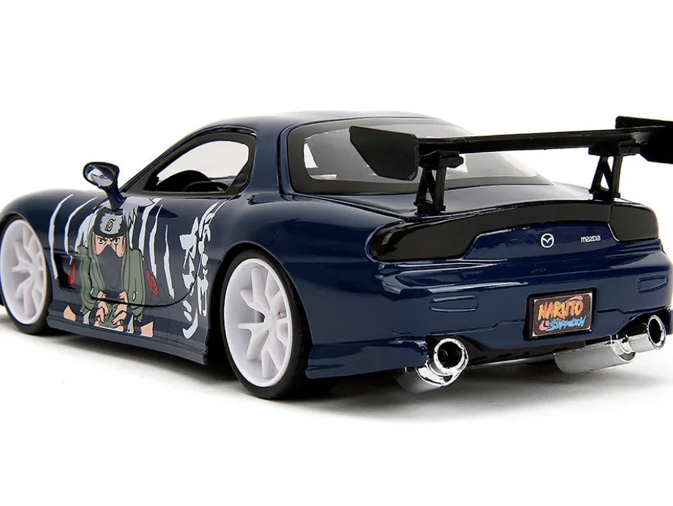 1993 Mazda RX-7 Dark Blue with Graphics and Kakashi Hatake Diecast Figure "Naruto Shippuden" (2009-2017) TV Series "Anime Hollywood Rides" Series 1/24 Diecast Model Car by Jada