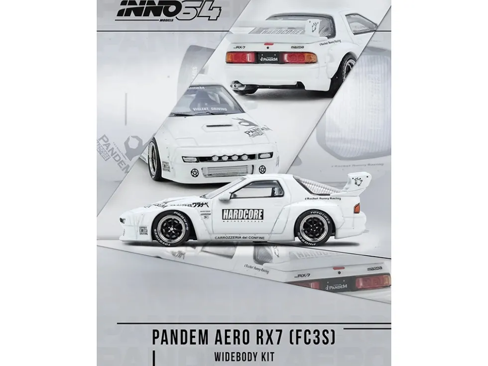 Mazda RX7 (FC3S) "Pandem Aero" Widebody Kit White with Graphics 1/64 Diecast Model Car by Inno Models