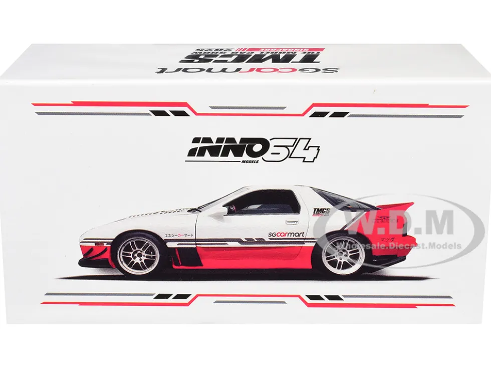 Mazda RX-7 (FC3S) "Pandem Rocket Bunny" White and Red with Black Stripes "The Model Car Show Singapore 2025 Event Edition" 1/64 Diecast Model Car by Inno Models