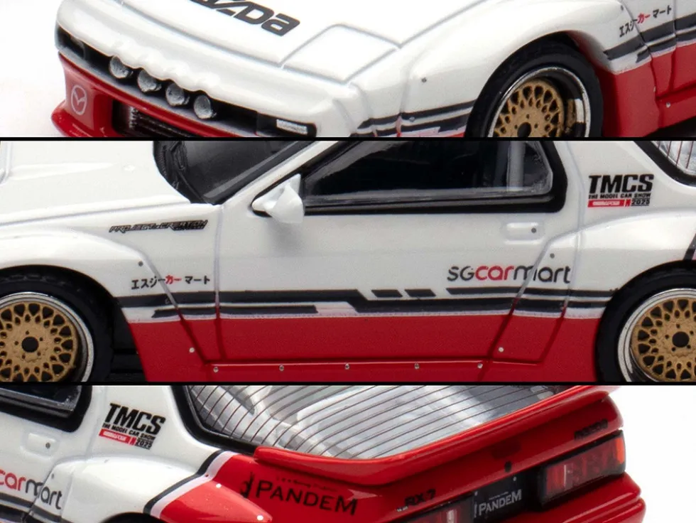 Mazda RX-7 (FC3S) "Pandem Rocket Bunny" White and Red with Black Stripes "The Model Car Show Singapore 2025 Event Edition" 1/64 Diecast Model Car by Inno Models