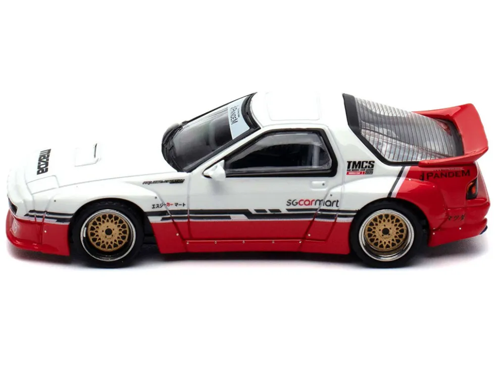 Mazda RX-7 (FC3S) "Pandem Rocket Bunny" White and Red with Black Stripes "The Model Car Show Singapore 2025 Event Edition" 1/64 Diecast Model Car by Inno Models