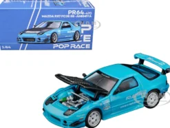 Mazda RX7 (FC3S) RE Amemiya RHD (Right Hand Drive) Light Blue with Carbon Hood "Tokyo Auto Salon 2026" 1/64 Diecast Model Car by Pop Race