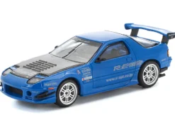 Mazda RX7 (FC3S) RE Amemiya RHD (Right Hand Drive) Blue Metallic with Carbon Hood 1/64 Diecast Model Car by Pop Race
