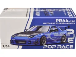 Mazda RX7 (FC3S) RE Amemiya RHD (Right Hand Drive) Blue Metallic with Carbon Hood 1/64 Diecast Model Car by Pop Race