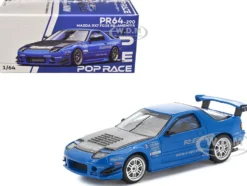 Mazda RX7 (FC3S) RE Amemiya RHD (Right Hand Drive) Blue Metallic with Carbon Hood 1/64 Diecast Model Car by Pop Race