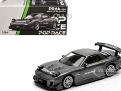Mazda RX7 (FD) "RE Amemiya" Widebody RHD (Right Hand Drive) Gunmetal Gray Metallic with Carbon Hood 1/64 Diecast Model Car by Pop Race