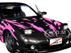 1994 Mazda RX7 (FDRS) RHD (Right Hand Drive) "Itasha Club" Black Metallic with Pink Graphics 1/18 Diecast Model Car by Solido