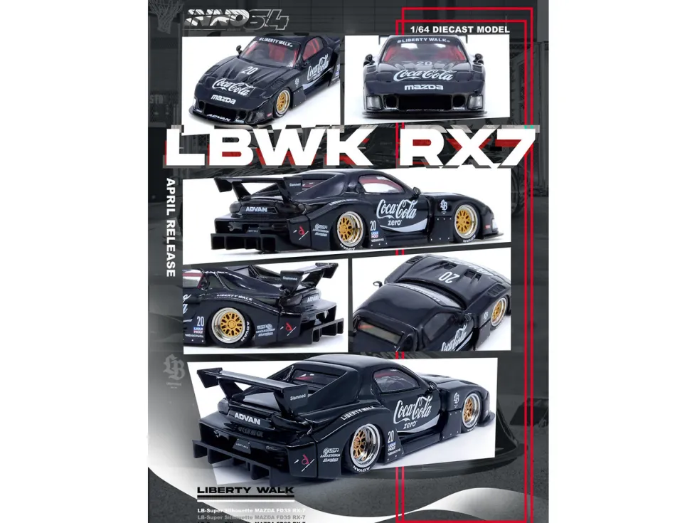 Mazda RX7 (FD3S) LB-Super-Silhouette RHD (Right Hand Drive) #20 "Coca-Cola Zero" Black 1/64 Diecast Model Car by Inno Models