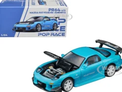 Mazda RX7 (FD3S) RE Amemiya RHD (Right Hand Drive) Light Blue with Carbon Hood "Tokyo Auto Salon 2026" 1/64 Diecast Model Car by Pop Race