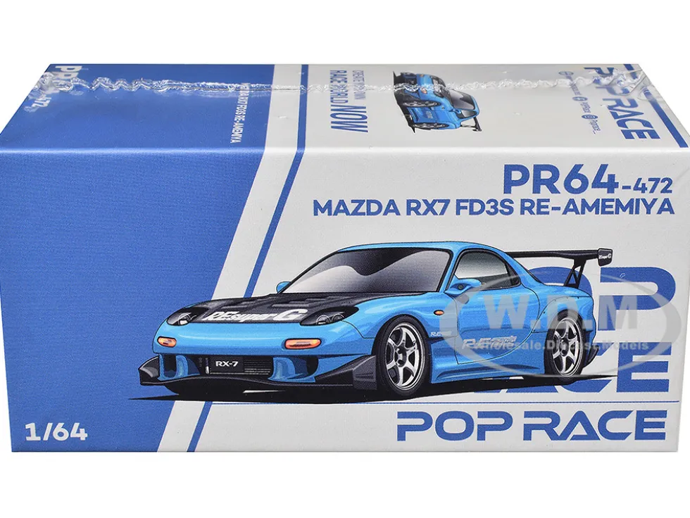 Mazda RX7 (FD3S) RE Amemiya RHD (Right Hand Drive) Light Blue with Carbon Hood "Tokyo Auto Salon 2026" 1/64 Diecast Model Car by Pop Race