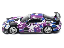 Mazda RX-7 (FD3S) RHD (Right Hand Drive) "BAPE (A Bathing Ape)" Purple Camouflage 1/64 Diecast Model Car by Pop Race