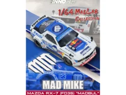 Mazda RX-7 (FD3S) RHD (Right Hand Drive) #123 "Pandem Rocket Bunny MADBUL Gen 7.3" White and Blue with Graphics "MadLab Collection 01" 1/64 Diecast Model Car by Inno Models