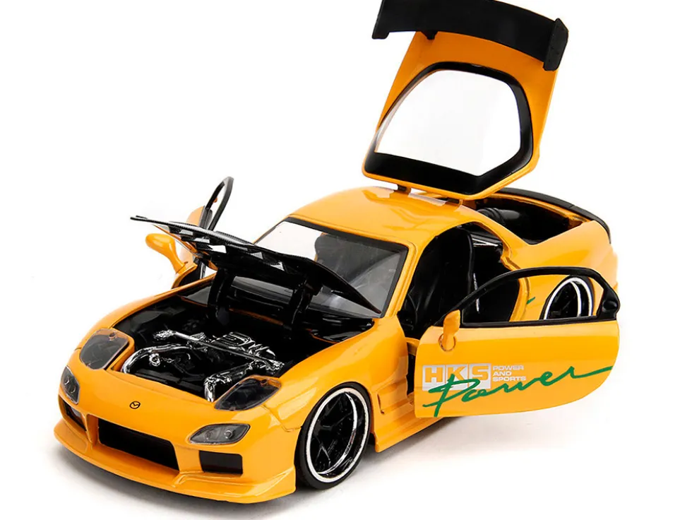 1993 Mazda RX-7 "HKS Power" Yellow with Carbon Hood "JDM Tuners" Series 1/24 Diecast Model Car by Jada