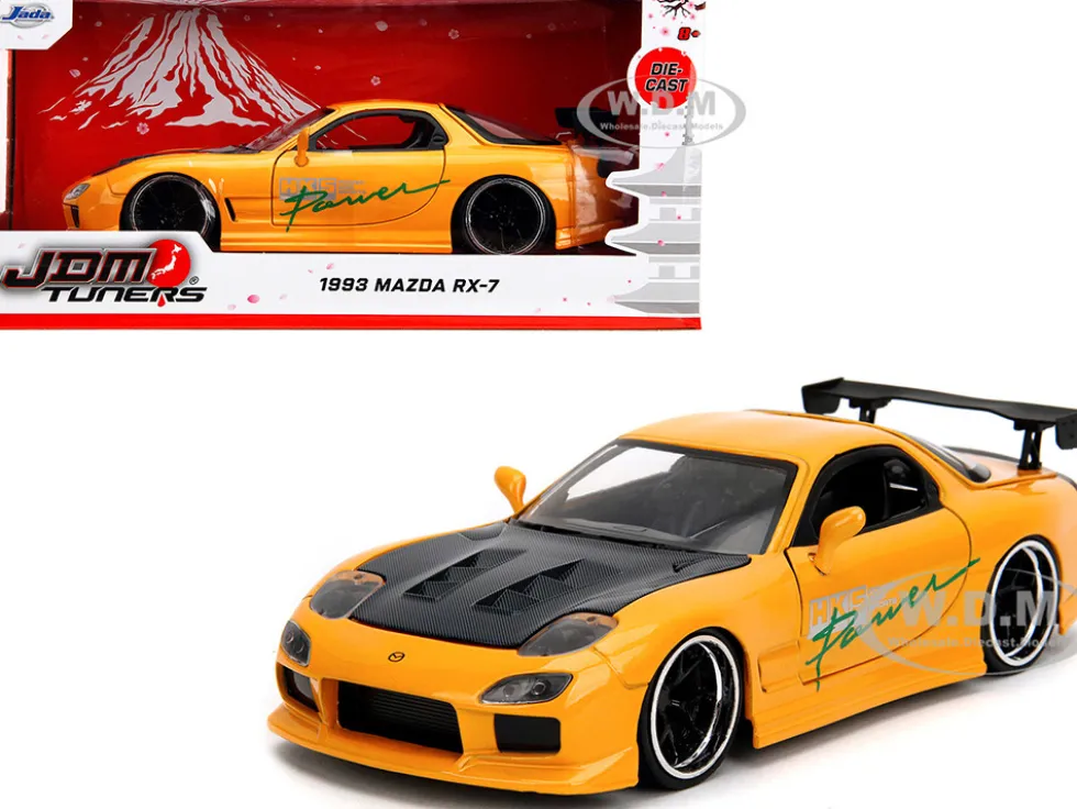 1993 Mazda RX-7 "HKS Power" Yellow with Carbon Hood "JDM Tuners" Series 1/24 Diecast Model Car by Jada