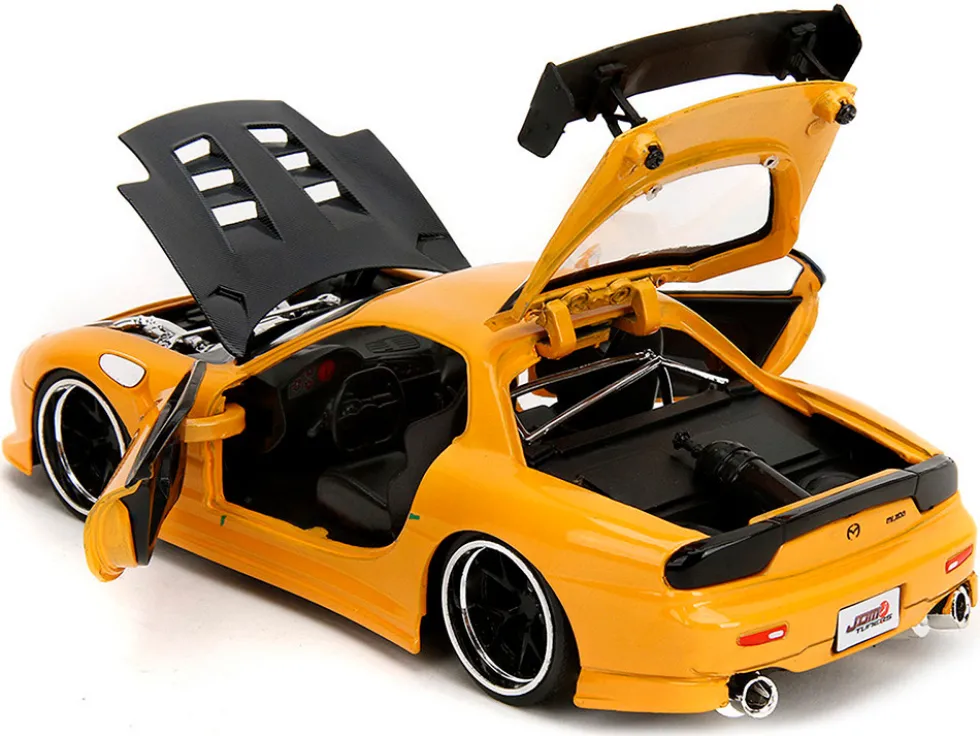 1993 Mazda RX-7 "HKS Power" Yellow with Carbon Hood "JDM Tuners" Series 1/24 Diecast Model Car by Jada