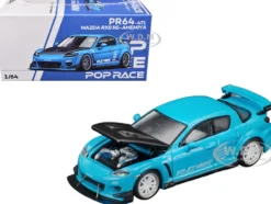 Mazda RX8 RE Amemiya RHD (Right Hand Drive) Light Blue with Carbon Hood "Tokyo Auto Salon 2026" 1/64 Diecast Model Car by Pop Race
