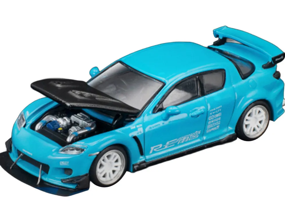 Mazda RX8 RE Amemiya RHD (Right Hand Drive) Light Blue with Carbon Hood "Tokyo Auto Salon 2026" 1/64 Diecast Model Car by Pop Race