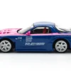 Mazda RX-7 RE-Amemiya Widebody RHD (Right Hand Drive) Blue with Pink Hood and Stripes 1/64 Diecast Model Car by Pop Race