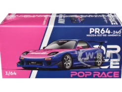 Mazda RX-7 RE-Amemiya Widebody RHD (Right Hand Drive) Blue with Pink Hood and Stripes 1/64 Diecast Model Car by Pop Race