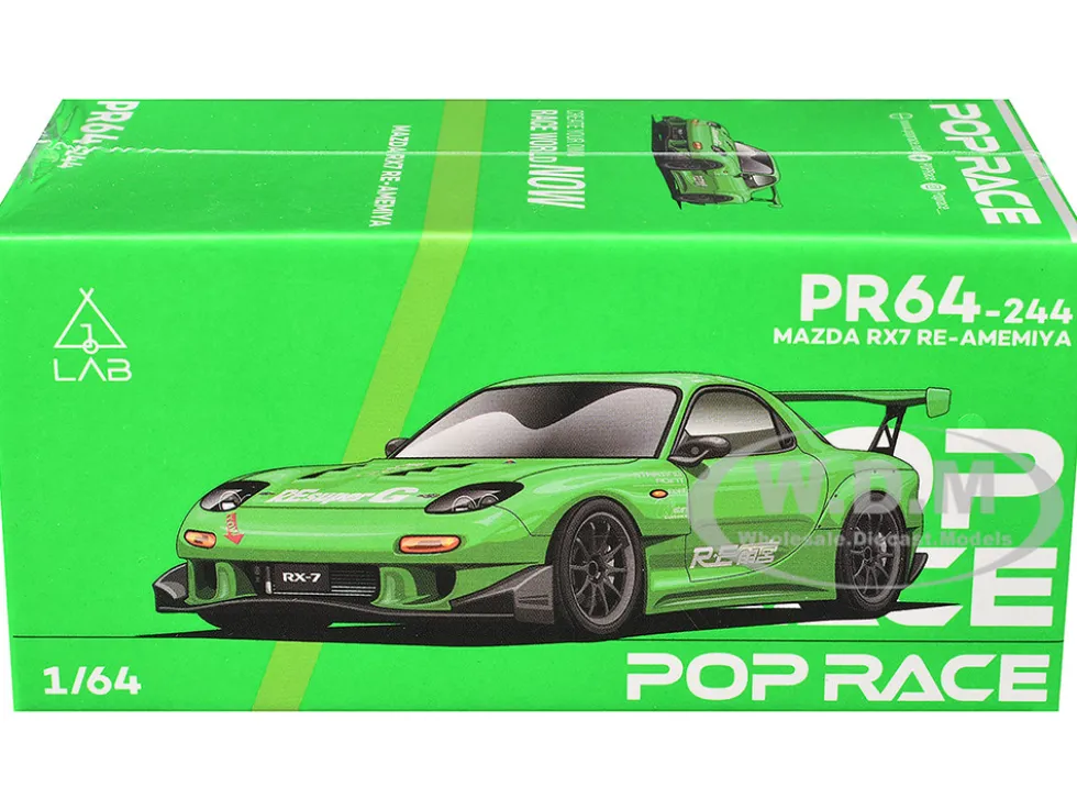 Mazda RX7 "RE Amemiya" Widebody RHD (Right Hand Drive) Green 1/64 Diecast Model Car by Pop Race