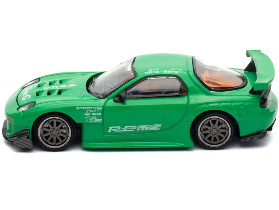 Mazda RX7 "RE Amemiya" Widebody RHD (Right Hand Drive) Green 1/64 Diecast Model Car by Pop Race