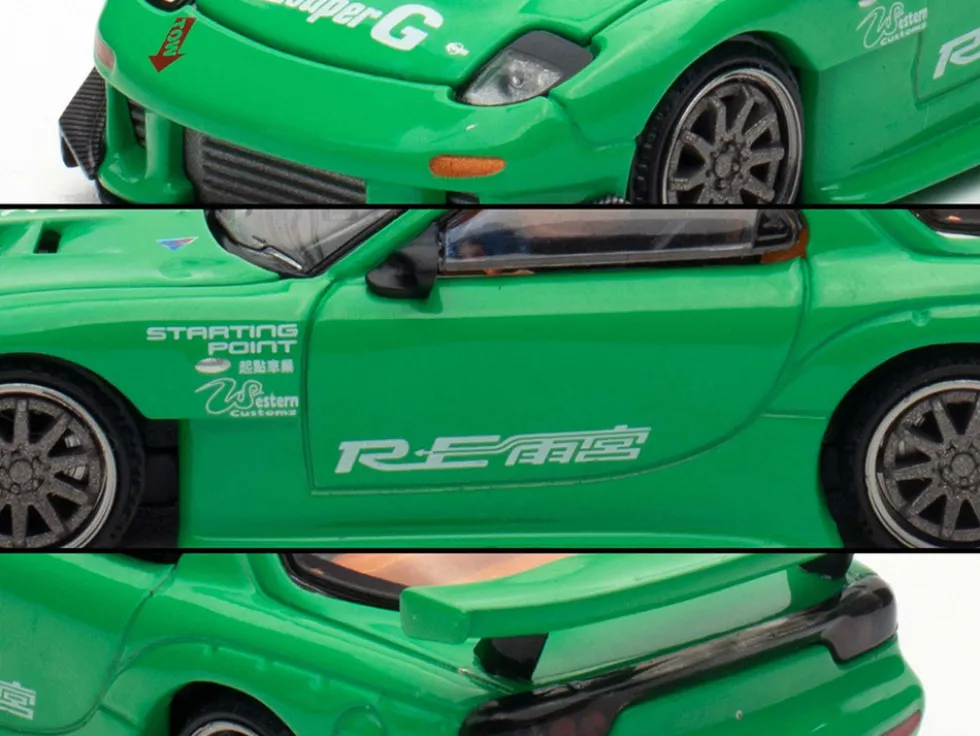Mazda RX7 "RE Amemiya" Widebody RHD (Right Hand Drive) Green 1/64 Diecast Model Car by Pop Race