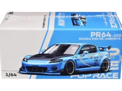 Mazda RX8 RE-Amemiya Widebody RHD (Right Hand Drive) Light Blue with Carbon Hood 1/64 Diecast Model Car by Pop Race