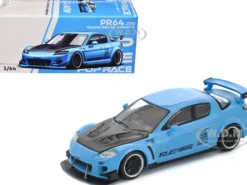 Mazda RX8 RE-Amemiya Widebody RHD (Right Hand Drive) Light Blue with Carbon Hood 1/64 Diecast Model Car by Pop Race